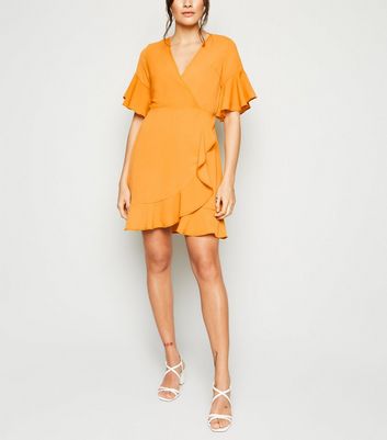 AX Paris Yellow Frill Wrap Dress | New Look